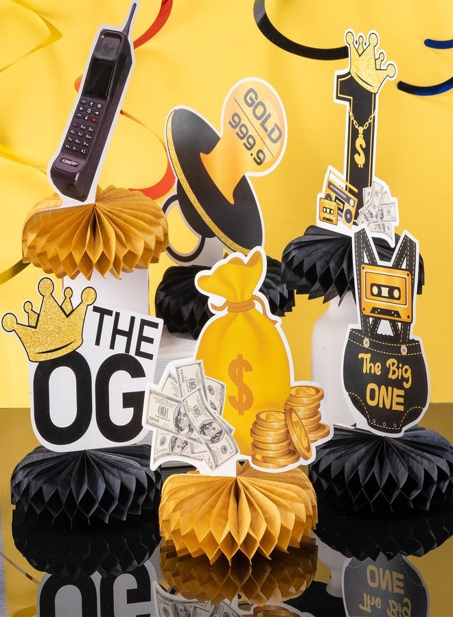 Weekgrat 9 Pcs the Notorious One Birthday Honeycomb Centerpieces Decorations Notorious One Theme First Birthday Table Centerpiece Hip Hop 1st Black and Gold Decor for 1st Year Old Baby Supply - Image 2